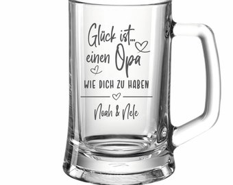 Bierkrug für Opa- Glück ist... mit Wunschnamen - Vatertag - Geburtstag - Weihnachten