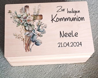 Erinnerungskiste Kommunion Erinnerungsbox mit Kreuz Geschenk Erinnerung