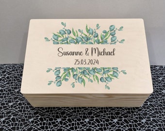 personalisierte Erinnerungskiste Hochzeit Geschenk zur Hochzeit Erinnerungsbox - mit deinen Wunschnamen - Hochzeitsdatum- Efeu