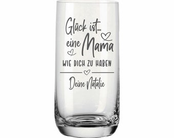 personalisiertes Geschenk Mama- Geburtstag Weihnachten Trinkglas Leonardo Glück ist