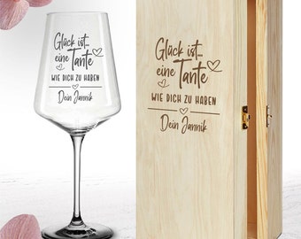 Wine glass aunt - happiness is... your desired name - gift idea - godparent gift, baptism, birthday - Christmas optional with box