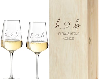 Hochzeitsgläser Weingläser zur Hochzeit mit Initialen und Herz - optional mit Erinnerungsbox -persönliche Geschenke