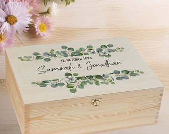 Erinnerungskiste Hochzeit Personalisiert Geschenk zur Hochzeit Erinnerungsbox - mit deinen Wunschnamen - Hochzeitsdatum- Efeu  - modern