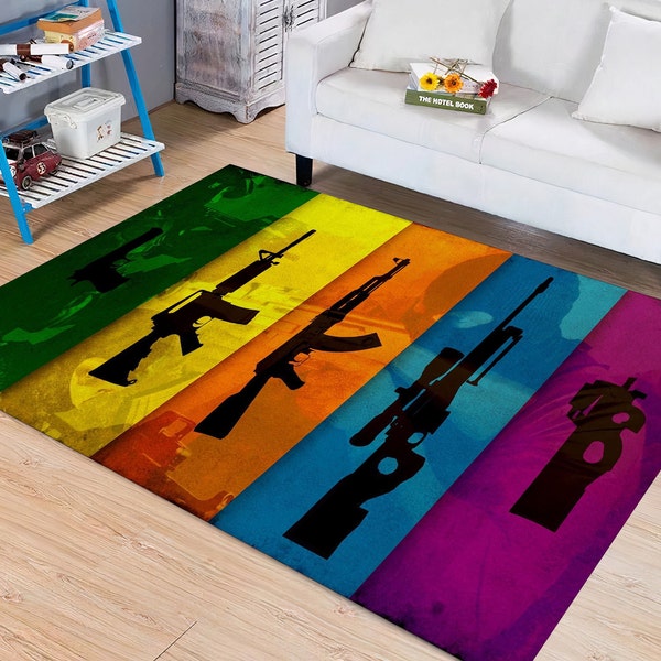 Colorful Gun Rug, M416 Rifle Rug, AKM Gun Rug, Shotgun Rug, Game Room Carpet, Custom Gift For Gamers, Playroom Carpet, PP-19 Bizon Gun Rug