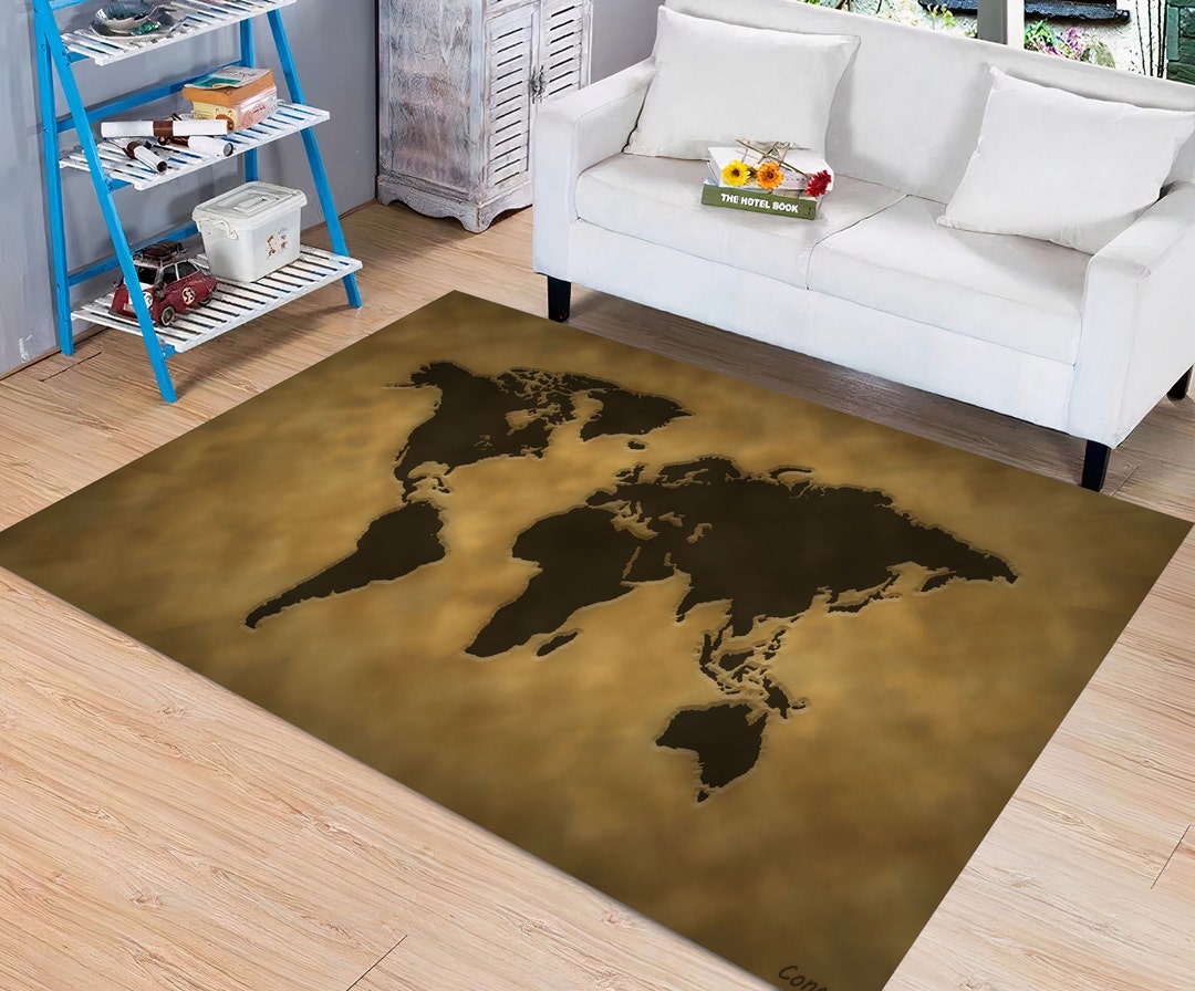 World Map Rug, Map Rugs, Area Rug, Popular Pattern Map Rug, Geography