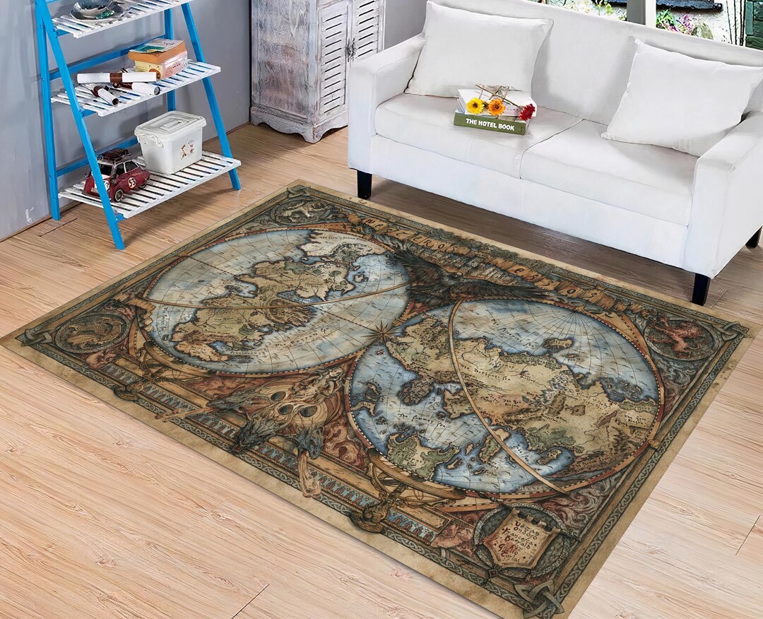 World Map Rug, Map Rugs, Area Rug, Popular Pattern Map Rug, Geography
