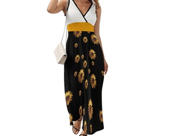 V Neck Sleeveless Dress NZ028 (All-Over Printing) Sunflower Pattern