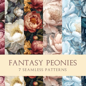 Fantasie Pfingstrose | Nahtlose Musterdesigns | Druckbare Kunst | Digitales Bundle für individuelle Drucke | Blumentapete