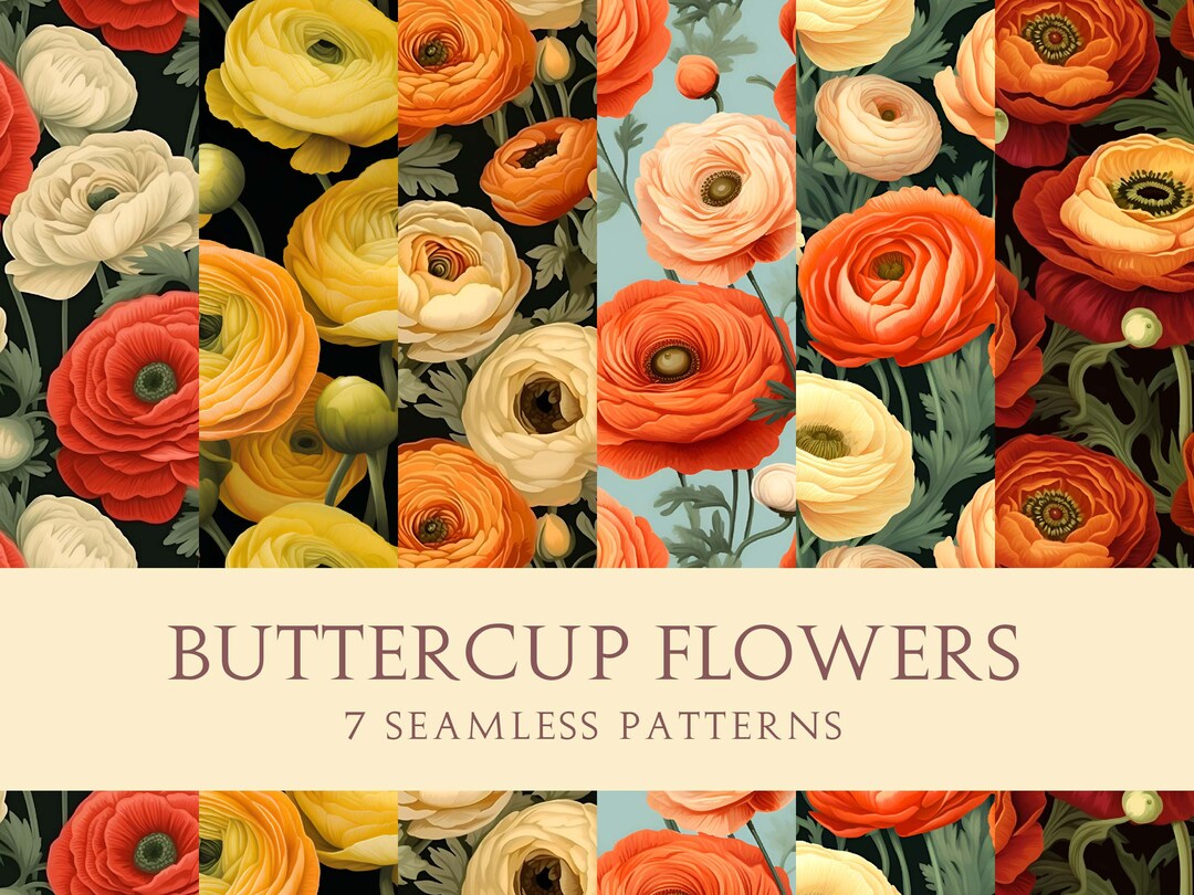 Butercup Pattern Buttercup Floral Seamless Pattern: Printable Fabric Design (digital ...