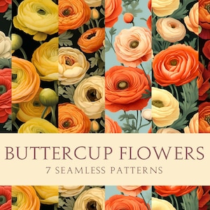 Buttercup Flowers | Seamless pattern designs | Printable art | Digital bundle for custom prints | Floral wallpaper | Ranunculus
