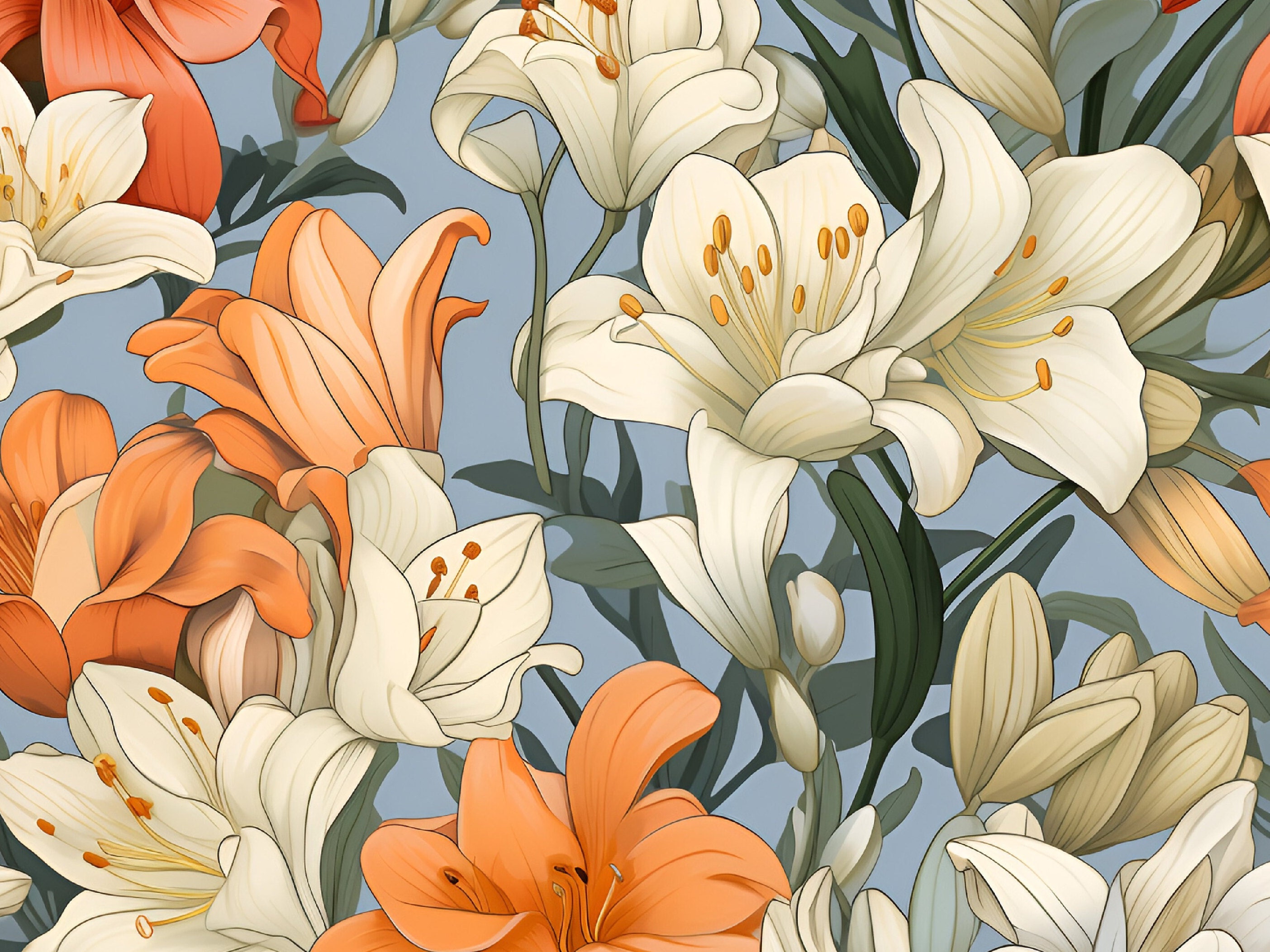 Lily &amp; Clivia Seamless Pattern Designs Printable Art Digital Bundle for ...