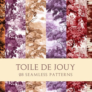 Toile de Jouy tono caldo / Disegni con motivi senza soluzione di continuità / Arte stampabile / Carta digitale / Illustrazione retrò / Carta per scrapbooking / Rosa rosso beige