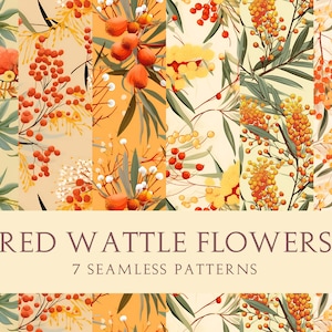 Wattle Pattern Raymond Red Wattle Flowers Seamless Pattern: Floral Mimosa Wallpaper (digital ...