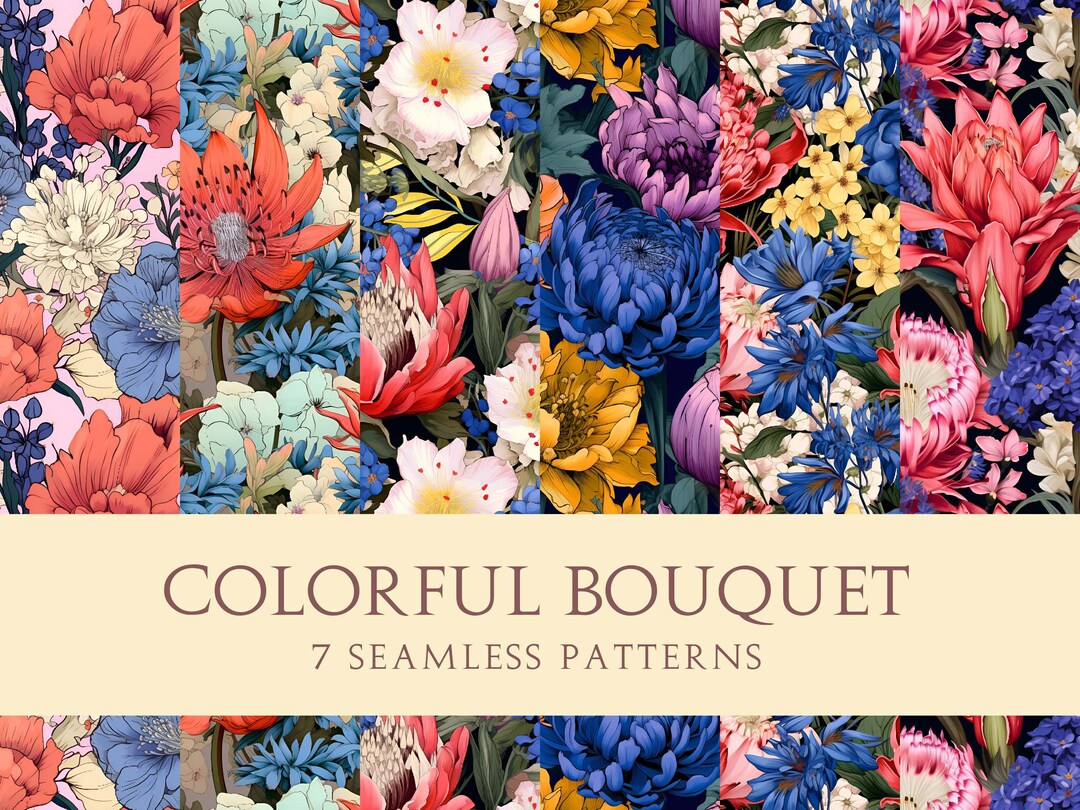 Pattern Kmy Colorful Floral Bouquet Seamless Pattern: Printable Art (digital ...