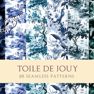 Toile de Jouy Cold Tone | Seamless pattern designs | Printable art | Digital paper | Vintage wedding paper | Scrapbooking paper | Blue Green