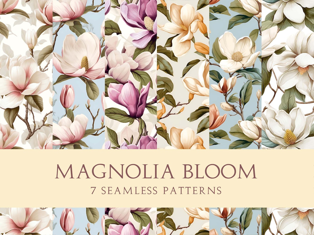 Magnolia Pattern Magnolia Floral Seamless Pattern: Printable Fabric Design (digital) - Etsy