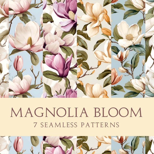 Magnolia Bloom | Seamless pattern designs | Printable art | Digital bundle for custom prints | Digital paper | Floral wallpaper