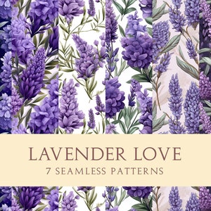 Lavendel Purple Love | Nahtlose Musterdesigns | Druckbare Kunst | Digitales Bundle für individuelle Drucke | Blumentapete