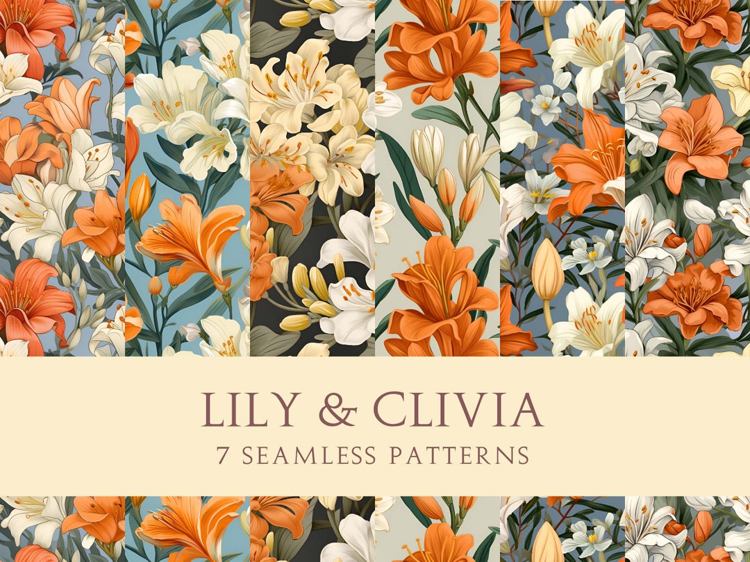 Lily &amp; Clivia Seamless Pattern Designs Printable Art Digital Bundle for ...