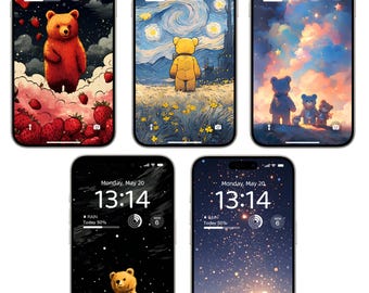 Fairytale Bear Phone Wallpapers: Dreamy Mobile Backgrounds (Digital Download)