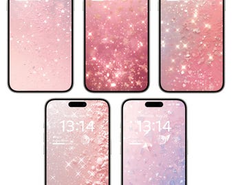 Fondo de pantalla rosa brillante para móvil: estrellas y cristales (descarga digital)