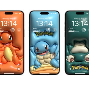 3 tapety Pokémon – Charmander, Squirtle, Snorlax | Efekt nadmuchania 3D | Pobieranie cyfrowe l Tapeta z efektem 3D l Tapeta anime, pokemon