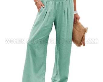 Hose mit weitem Bein für Frauen Sommer Baumwolle Palazzo Tropische Blumenhose Lässige Hohe Taille Ausgestelltes Hose mit Tasche Angepasst Plus Größe Hosen