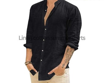 Men’s Casual Breathable Cotton Linen Plus Size Shirts For Him Long Sleeves Handmade Shirt  Summer Lightweight Fashion