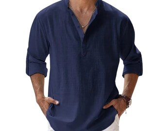 New Linen Shirt for Men Long Sleeve Linen Shirt Oxford Men’s Linen Shirt Classic Linen Shirt with Buttons Linen Shirt Button Up Solid Color