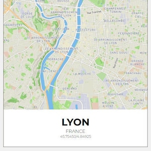 Affiche carte de la ville de Lyon