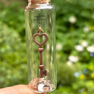 8th Anniversary Gift, Bronze Anniversary or Valentine's Day Key to My Heart Charm, Personalised Message in Bottle, Origami Gift Note
