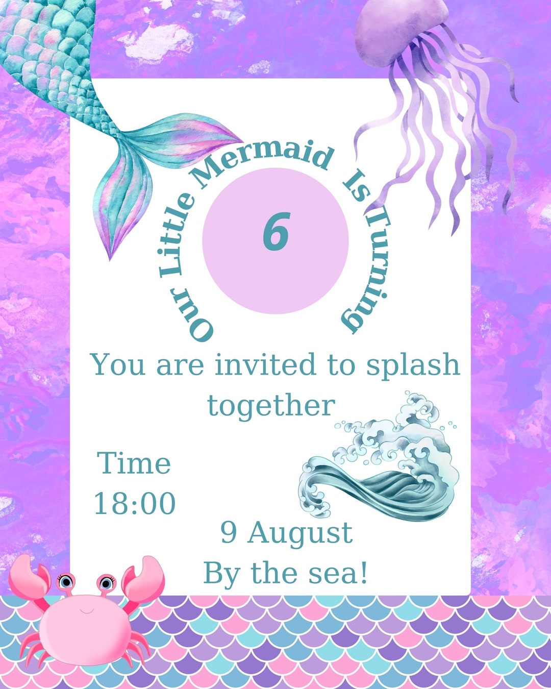 Little Mermaid Party Invitations editable Etsy