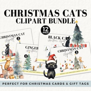Clipart de chats de Noël, conception de T-Shirt drôle de chat PNG, paquet de conception d'arbre de Noël, miaou de Noël éphémère, étiquette de cadeau d'amant de chat, 044SS