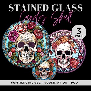 Halloween Sugar Skull Wind Spinner Designs, 3 Set, Faux Stained Glass, Round, High-Quality PNG, Digital Download, Sublimation, 043SS