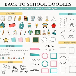 Back to School Doodle Clipart for Social Media, Hand Drawn Style Line SVG Vector Graphics, Cute Digital Sticker, Commercial Use PNG, 092SS