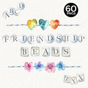 Freundschaft Armband Bead PNG, In meiner Teenager Ära Geburtstag Clipart, Alphabet PNG, Tween Party Einladen Clipart, Herz, Flower Power, 068SS