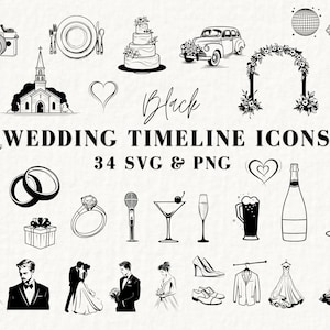 Icônes de la chronologie de mariage, pack d'icônes de mariage, mariage éléments Clipart, graphiques d'itinéraire de mariage imprimables, téléchargement immédiat, PNG SVG, 030SS