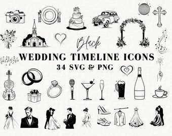 Wedding Timeline Icons, Marriage Icon Pack, Wedding Elements Clipart, Printable Wedding Itinerary Graphics, Instant Download, SVG PNG, 030SS
