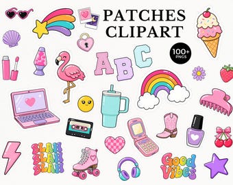 Retro Patch Clipart, analoge Ära, Trucker Hat Patch Party Sublimation, Nostalgie, Girly Aufkleber 90er Jahre, Millenial, kommerzielle Nutzung, 089SS
