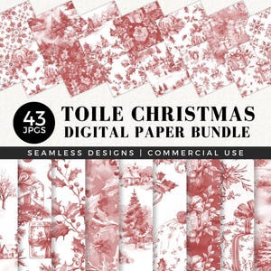 Papel digital sem costura Toile de Natal, estilo Toile De Jouy vintage vermelho, francês, para etiquetas de presente de Natal, guardanapo, papel de embrulho, velino, 077SS