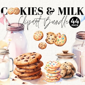 Milk and Cookies PNG, Watercolor Clipart Bundle, Milk and Cookies First Birthday invitation, Instant download, Commercial Use, 028SS
