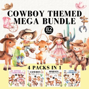 Cute Cowboy Clipart, Watercolor Western Clipart, Cowboy Boots, Commercial Use, Digital Download, Baby Shower Clipart, Teddy Bears, 036SS