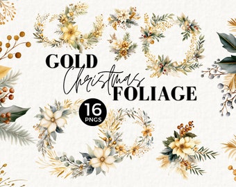 Boho kerstkrans clipartbundel, aquarelboeketten png, elegant, klassiek, kerstlijsten gebladerte, boeketten, commercieel gebruik, 047SS