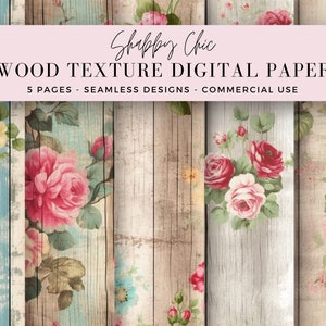 Wood Texture Digital Paper, Printable Shabby Chic, Vintage Floral, Junk Journal Scrapbooking, Digital Background, Commercial Use, JPG, 003SS
