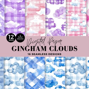 Blue Gingham Seamless Digital Paper, Nursery Decor, Cloud Nine Baby Shower, Checkered Pattern, Cute, High Res JPG, Instant Download, 070SS