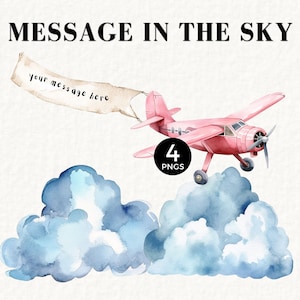 Clipart aviation rose, avion aquarelle vintage avec bannière, baby shower fille, art mural chambre d'enfant, voler, avion jouet PNG, pilote, 067SS