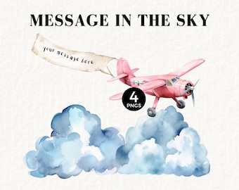 Pink Aviation Clipart, Vintage Watercolor Plane with Banner, Girl Baby Shower, Nursery Wall Art, Flying, Toy Airplane PNG, Pilot, 067SS