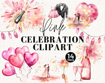 Valentine Champagne Clipart, Pink Party Celebration, Disco Ball, Date Night, Bridal Shower, Girls Night, Commercial Use PNG, 060SS