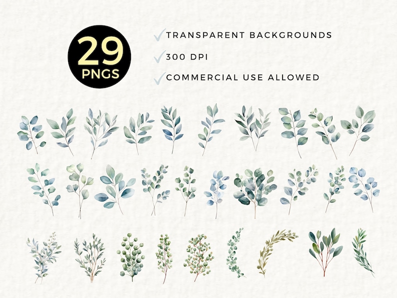 Eucalyptus Watercolor Clipart Bundle Brown Green Gold Leaves - Etsy
