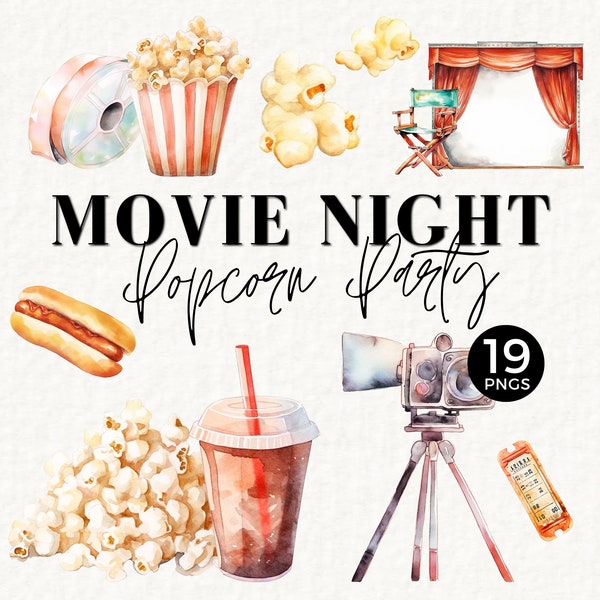 Popcorn Movie Night Clipart, Poppin, Kino PNG, Hollywood, kommerzielle Nutzung, Movie Ticket Clipart, Hot Dog, Soda, Movie Birthday Theme, 050SS
